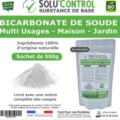 Tout Pour Les Nuisibles SOLU'CONTROL - 500 g de Bicarbonate de Soude Multi Usages, Maison et Jardin, 100% Naturel, Sachet Zip refermable