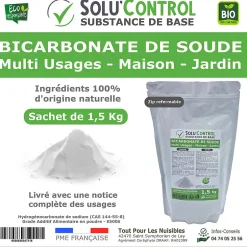 Tout Pour Les Nuisibles SOLU'CONTROL - 1,5 Kg de Bicarbonate de Soude Multi Usages, Maison et Jardin, 100% Naturel, Sachet Zip refermable