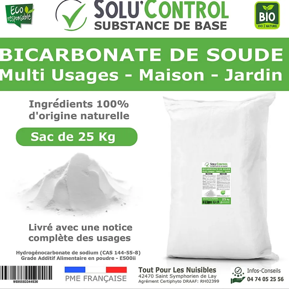 Tout Pour Les Nuisibles SOLU'CONTROL - 25 Kg de Bicarbonate de Soude Multi Usages, Maison et Jardin, 100% Naturel, Sachet Zip refermable New