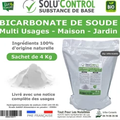 Tout Pour Les Nuisibles SOLU'CONTROL - 4 Kg de Bicarbonate de Soude Multi Usages, Maison et Jardin, 100% Naturel, Sachet Zip refermable