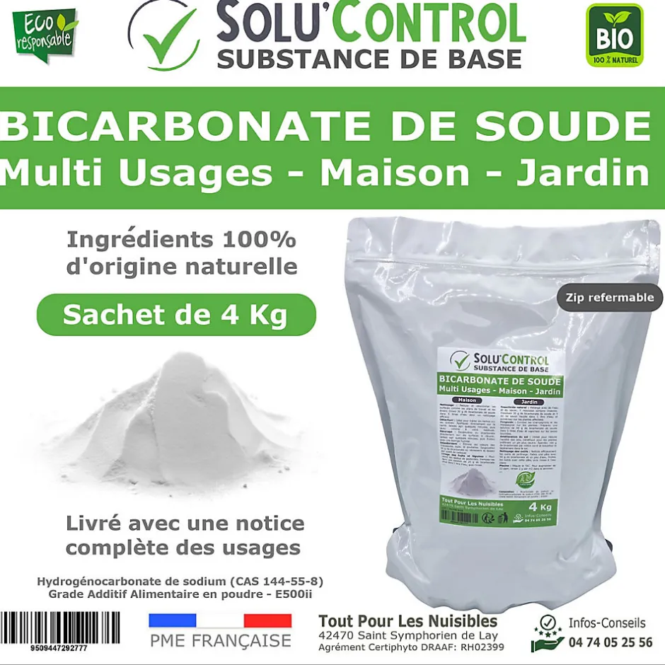 Tout Pour Les Nuisibles SOLU'CONTROL - 4 Kg de Bicarbonate de Soude Multi Usages, Maison et Jardin, 100% Naturel, Sachet Zip refermable