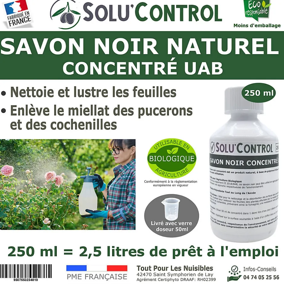 Tout Pour Les Nuisibles SOLU'CONTROL - Savon Noir Concentré 250ml - Enlève miellat pucerons cochenilles