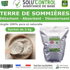 Tout Pour Les Nuisibles SOLU'CONTROL - Terre de Sommières 3 kg - Détachant Naturel et Absorbant - Élimine les Odeurs d'Urine, Litière de Chat, Tapis