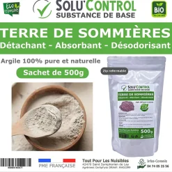 Tout Pour Les Nuisibles SOLU'CONTROL - Terre de Sommières 500 g - Détachant Naturel et Absorbant - Élimine les Odeurs d'Urine, Litière de Chat, Tapis