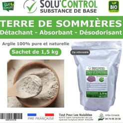 Tout Pour Les Nuisibles SOLU'CONTROL - Terre de Sommières 1,5 kg - Détachant Naturel et Absorbant - Élimine les Odeurs d'Urine, Litière de Chat, Tapis
