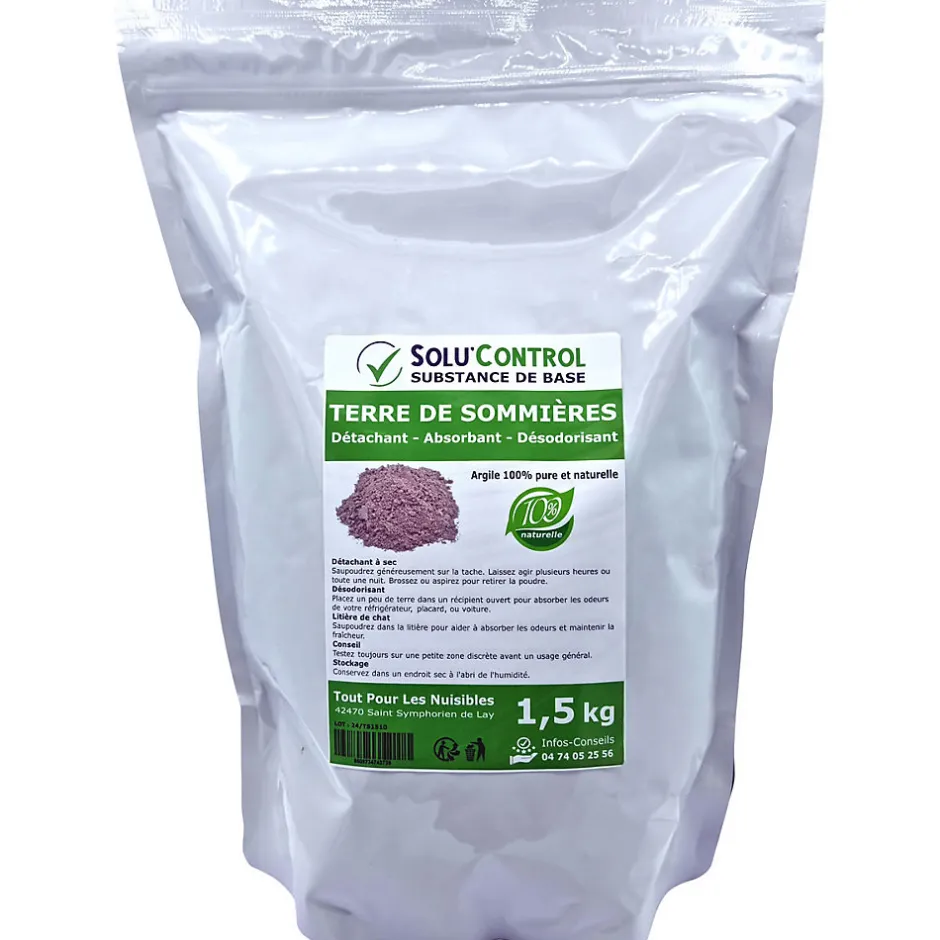 Tout Pour Les Nuisibles SOLU'CONTROL - Terre de Sommières 1,5 kg - Détachant Naturel et Absorbant - Élimine les Odeurs d'Urine, Litière de Chat, Tapis