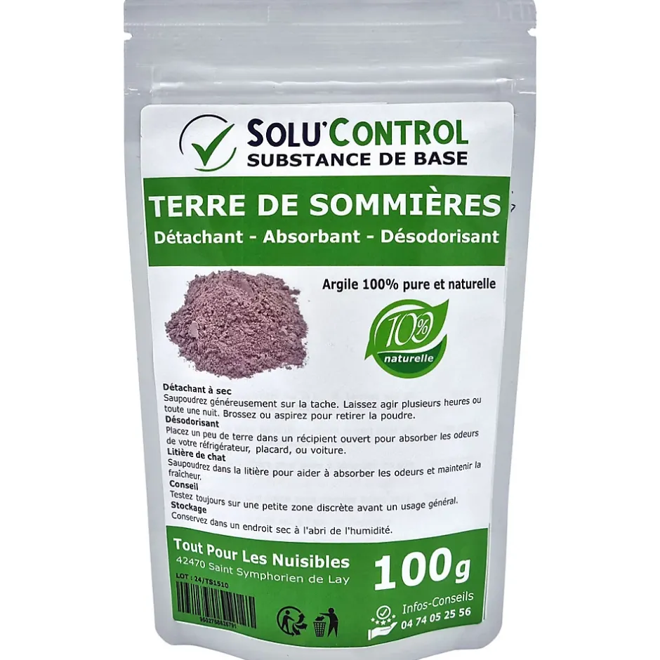 Tout Pour Les Nuisibles SOLU'CONTROL - Terre de Sommières 100g - Détachant Naturel et Absorbant - Élimine les Odeurs d'Urine, Litière de Chat, Tapis Clearance