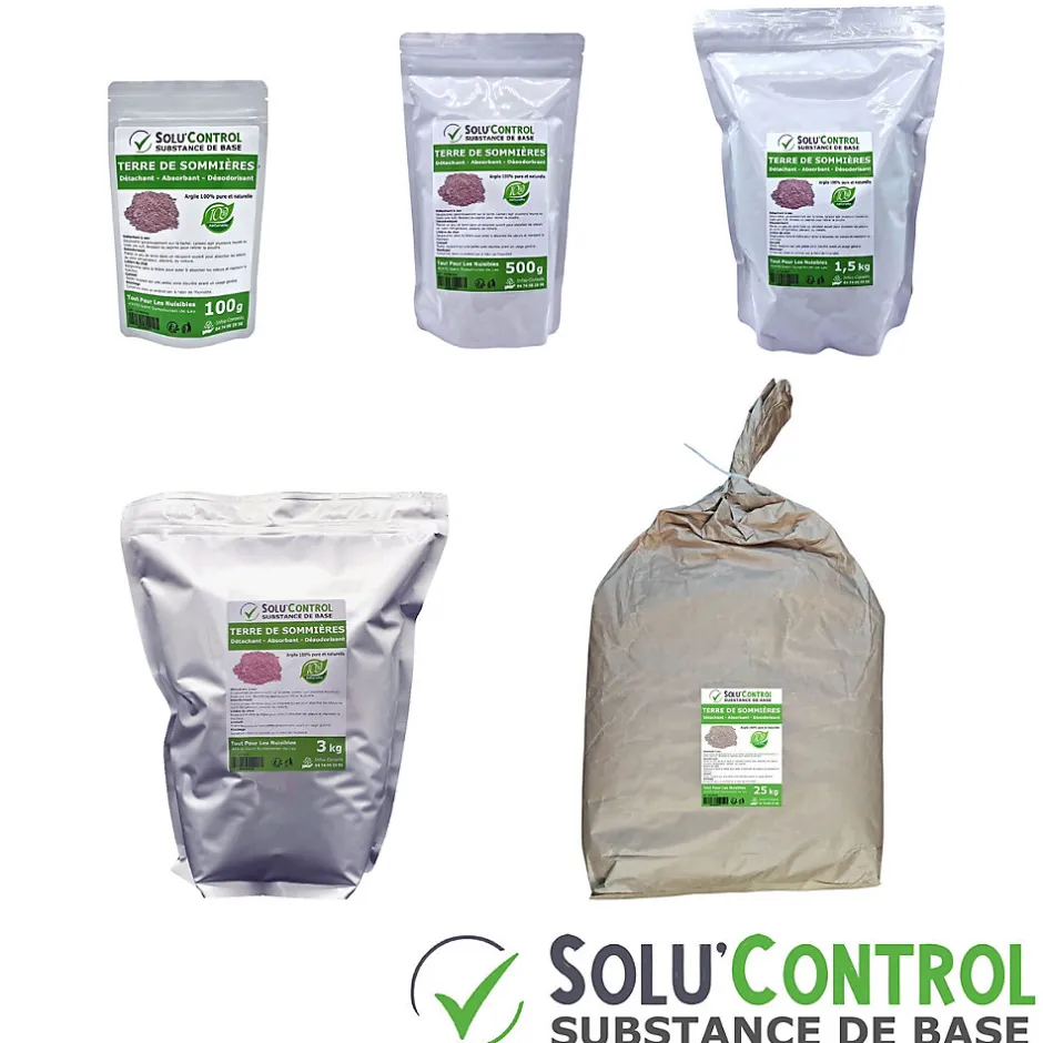 Tout Pour Les Nuisibles SOLU'CONTROL - Terre de Sommières 25 kg - Détachant Naturel et Absorbant - Élimine les Odeurs d'Urine, Litière de Chat, Tapis