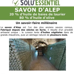 Tout Pour Les Nuisibles SoluEssentiel - Savon Alep 20% huile de baies de laurier 80% huile d'olive - Fabrication traditionnelle syrienne - Naturel