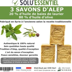 Tout Pour Les Nuisibles SoluEssentiel - Savon Alep huile de baies de laurier - huile dolive - Fabrication traditionnelle syrienne -savon de 200g- lot de 3 Clearance