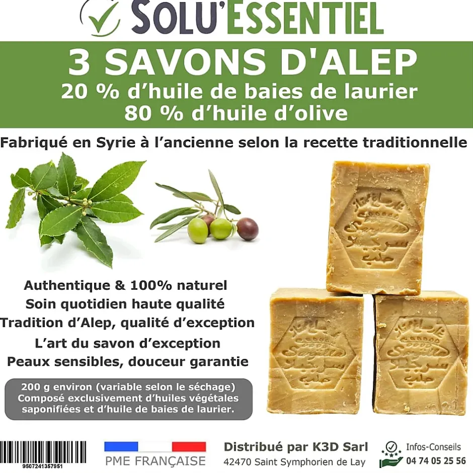 Tout Pour Les Nuisibles SoluEssentiel - Savon Alep huile de baies de laurier - huile dolive - Fabrication traditionnelle syrienne -savon de 200g- lot de 3 Clearance