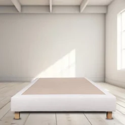 Juanio Sommier à lattes avec pieds TAMY, tapissier en bois massif couleur beige - longueur 200 x largeur 160 cm Sale