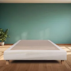 Juanio Sommier à lattes avec pieds TAMY, tapissier en bois massif couleur beige - longueur 200 x largeur 160 cm Sale