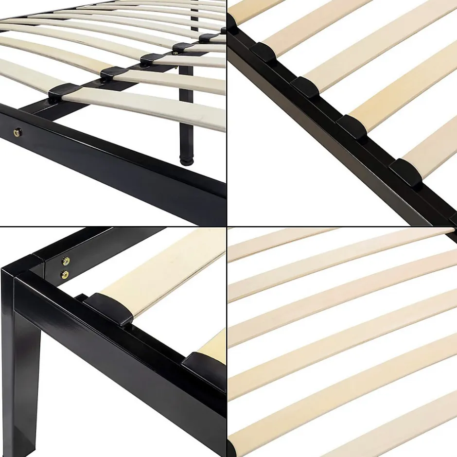 Monmobilierdesign Sommier à Lattes Avec Pieds En Acier Robuste 160x200 Cm Noir