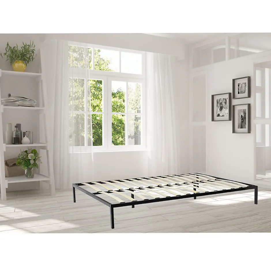Monmobilierdesign Sommier à Lattes Avec Pieds En Acier Robuste 160x200 Cm Noir