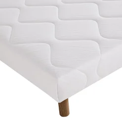 Juanio Sommier à lattes avec pieds KEY, tapissier en bois massif couleur blanc - longueur 190 x largeur 140 cm Discount