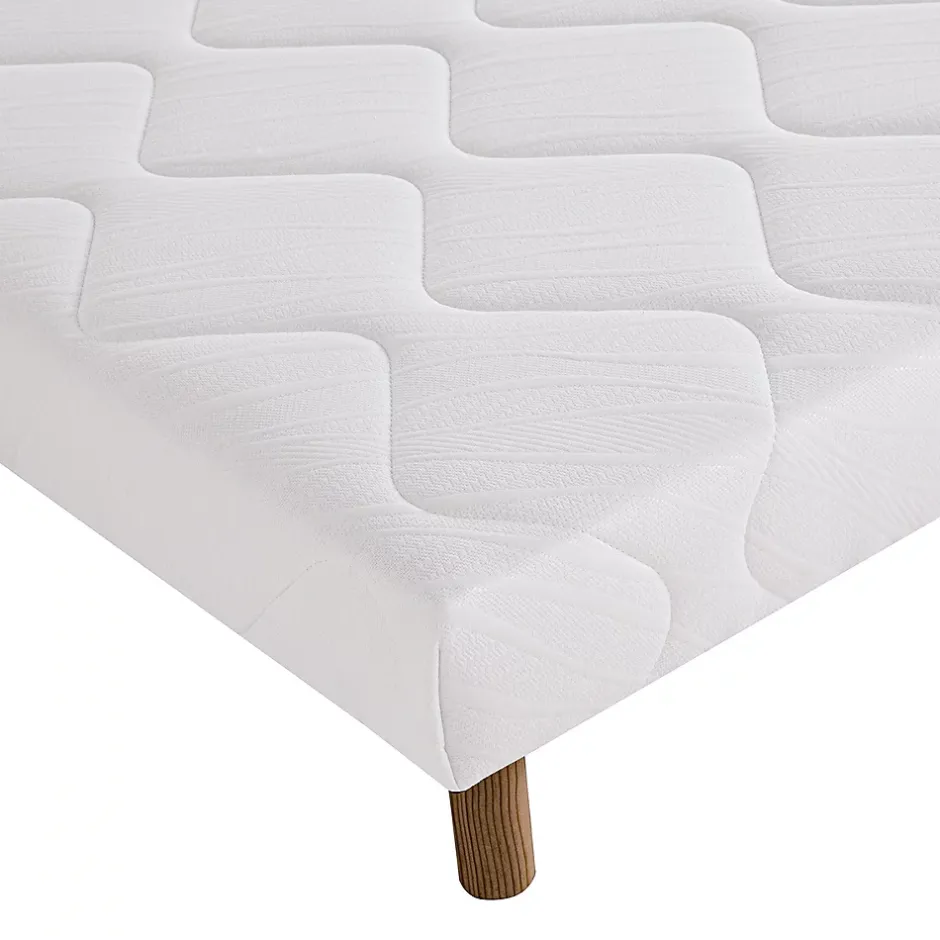 Juanio Sommier à lattes avec pieds KEY, tapissier en bois massif couleur blanc - longueur 190 x largeur 140 cm Discount