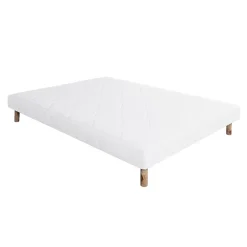 Juanio Sommier à lattes avec pieds KEY, tapissier en bois massif couleur blanc - longueur 190 x largeur 140 cm Discount