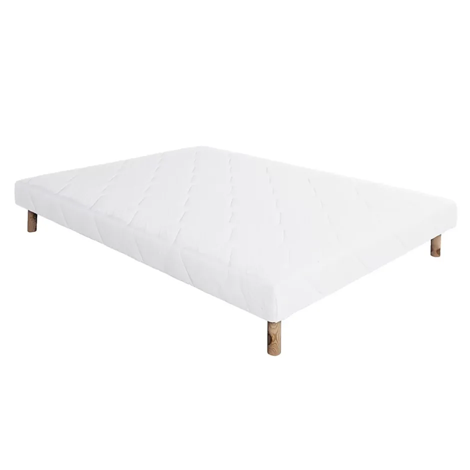 Juanio Sommier à lattes avec pieds KEY, tapissier en bois massif couleur blanc - longueur 190 x largeur 140 cm Discount