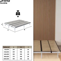 Monmobilierdesign Sommier à Lattes En Acier Avec Bande Stabilisatrice Blanc 180x200 Cm Avec Pieds Discount