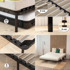 Monmobilierdesign Sommier à Lattes En Acier Avec Bande Stabilisatrice Noir 180x200 Cm Avec Pieds