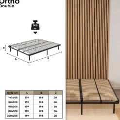 Monmobilierdesign Sommier à Lattes En Acier Avec Bande Stabilisatrice Noir 180x200 Cm Avec Pieds
