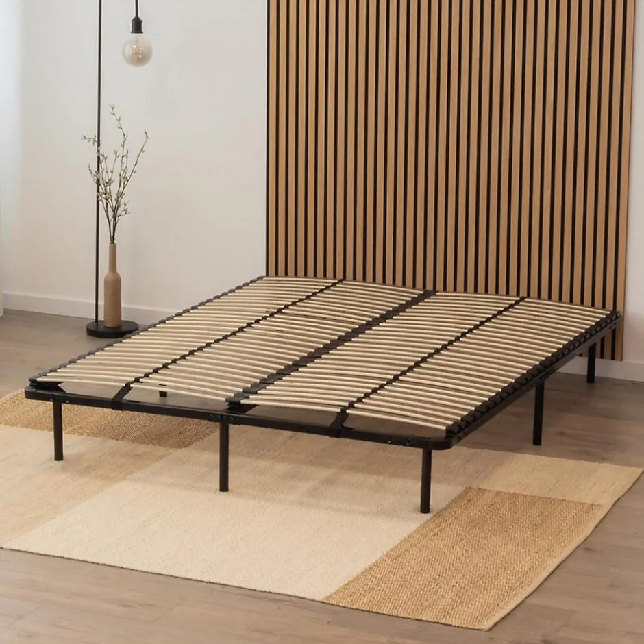 Monmobilierdesign Sommier à Lattes En Acier Avec Bande Stabilisatrice Noir 180x200 Cm Avec Pieds