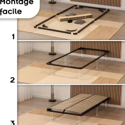 Monmobilierdesign Sommier à Lattes En Acier Avec Bande Stabilisatrice Noir 80x200 Cm Sans Pieds Best
