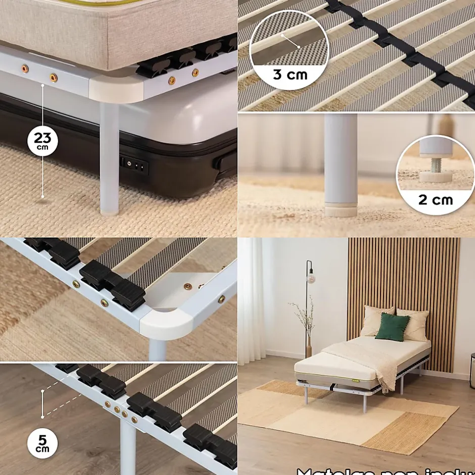 Monmobilierdesign Sommier à Lattes En Acier Avec Bande Stabilisatrice Blanc 90x190 Cm Avec Pieds Sale