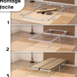 Monmobilierdesign Sommier à Lattes En Acier Avec Bande Stabilisatrice Blanc 90x190 Cm Avec Pieds Sale