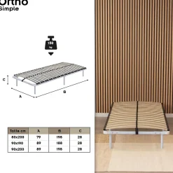Monmobilierdesign Sommier à Lattes En Acier Avec Bande Stabilisatrice Blanc 90x190 Cm Avec Pieds Sale