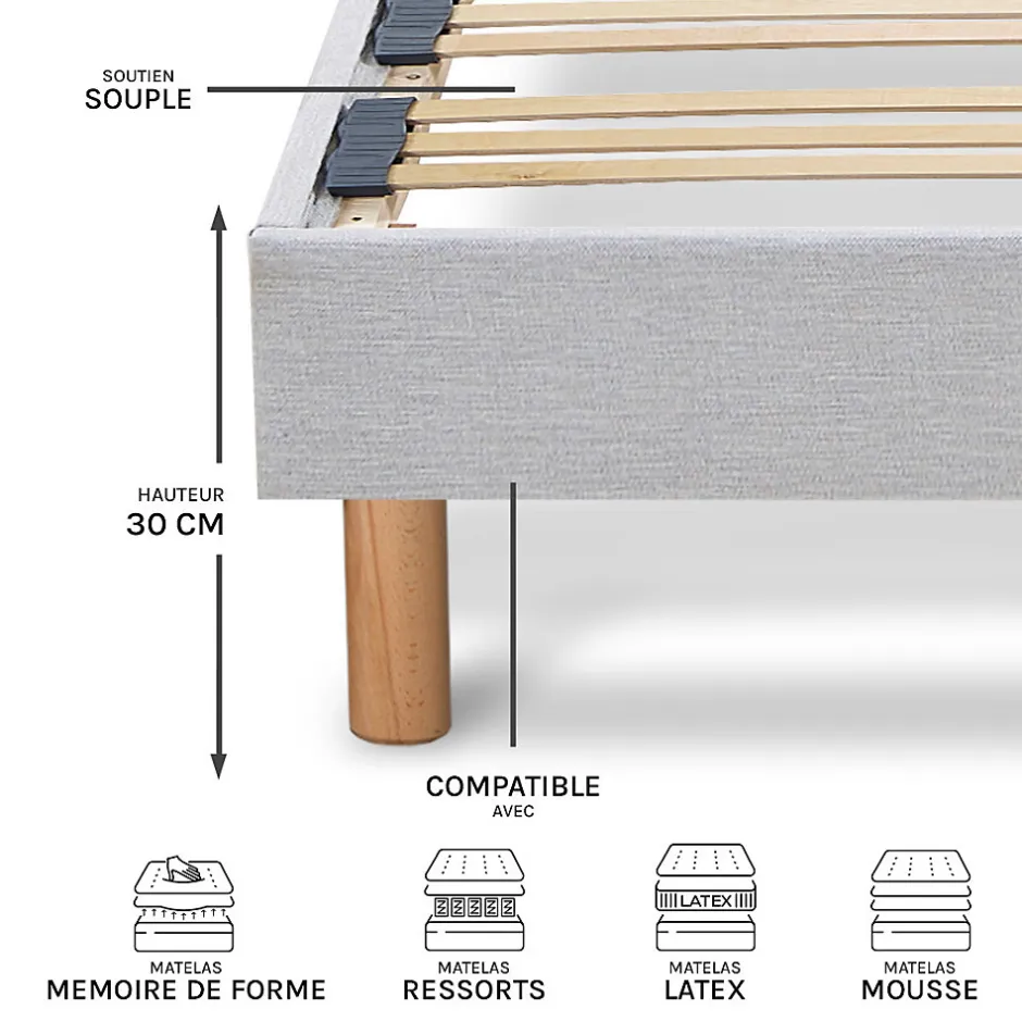Bellecour Sommier à lattes en bois Capitole 180x200 cm Coloris Gris clair Livré en kit