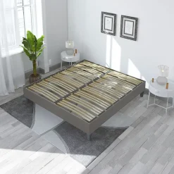Olympe Literie Sommier à lattes en bois Ergostar 140x200 cm Coloris Gris clair Livré en kit Sale