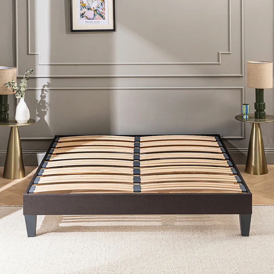 Olympe Literie Sommier à lattes en bois Kit15 200x220 cm Coloris Gris anthracite Livré en kit