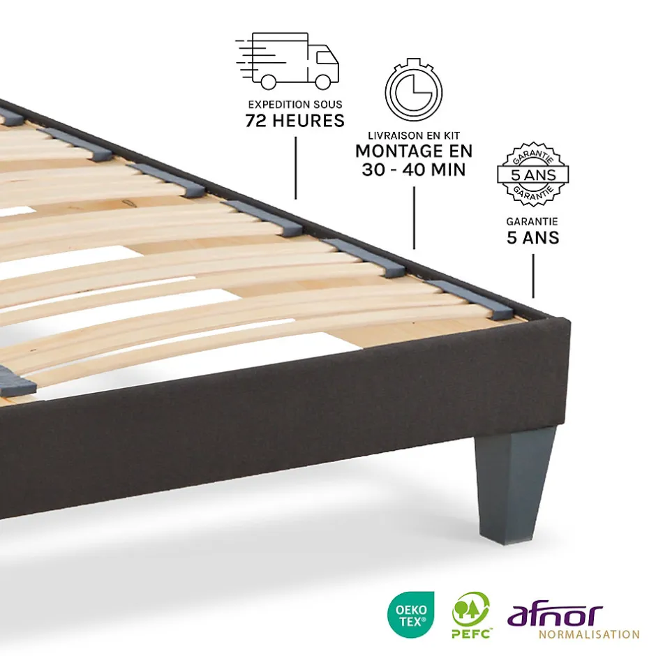 Olympe Literie Sommier à lattes en bois Kit15 200x220 cm Coloris Gris anthracite Livré en kit