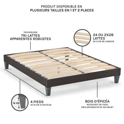 Olympe Literie Sommier à lattes en bois Kit15 200x200 cm Coloris Gris anthracite Livré en kit