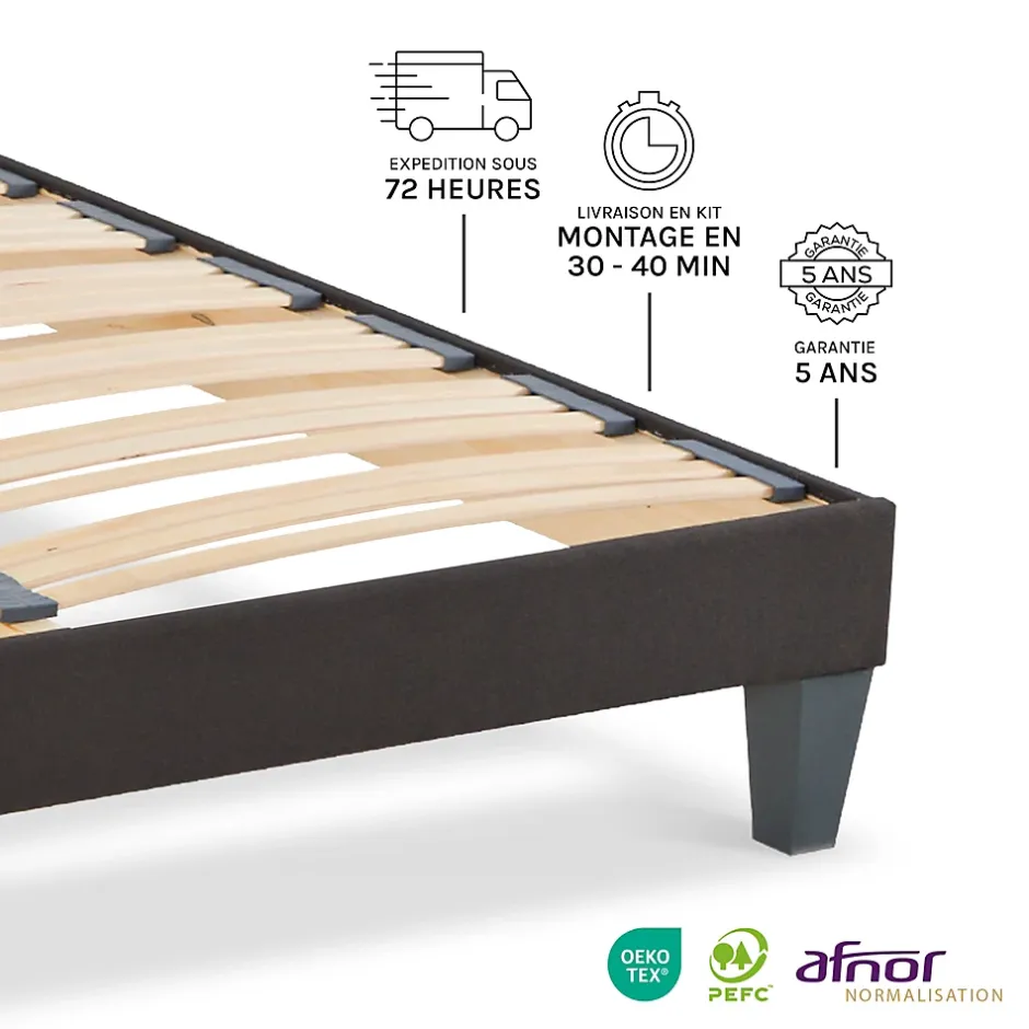 Olympe Literie Sommier à lattes en bois Kit15 2x120x220 cm Coloris Gris anthracite Livré en kit Discount