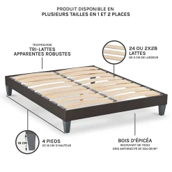 Olympe Literie Sommier à lattes en bois Kit15 2x120x220 cm Coloris Gris anthracite Livré en kit Discount