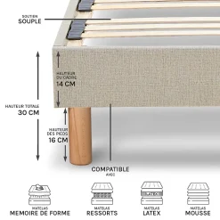 Nuit De Coton Sommier à lattes en bois Lino 160x200 cm Coloris Beige Livré en kit Clearance
