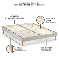 Nuit De Coton Sommier à lattes en bois Lino 160x200 cm Coloris Beige Livré en kit Clearance