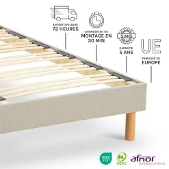 Nuit De Coton Sommier à lattes en bois Lino 140x190 cm Coloris Beige Livré en kit Online