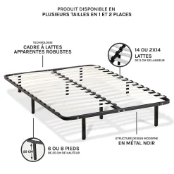 Olympe Literie Sommier à lattes en métal Somkit 160x200 cm Coloris Noir Livré en kit