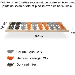 Monmobilierdesign Sommier à Lattes Ergonomique Avec Plots De Soutien Cadre En Bois Tête Et Pied Relevables 120x200 Cm Clearance