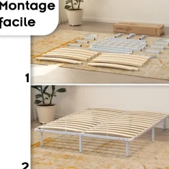 Monmobilierdesign Sommier à Lattes Robuste Avec Pieds En Acier - Montage Facile - 180x200 Cm Blanc