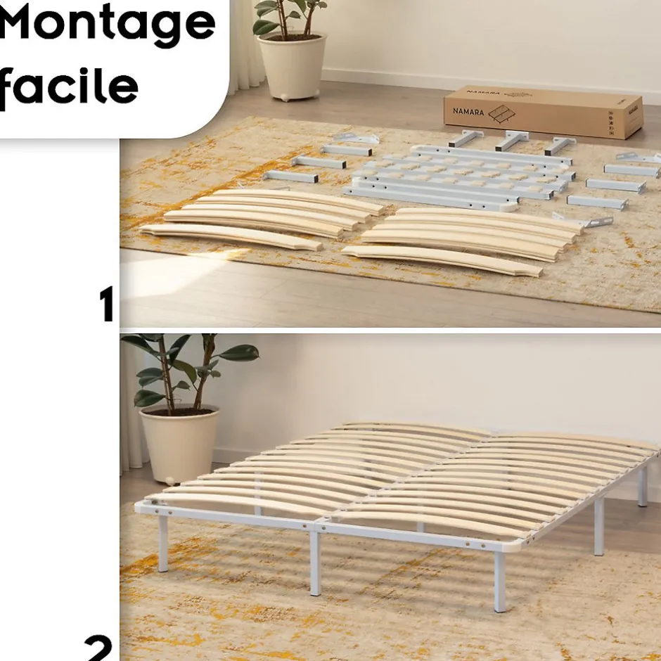 Monmobilierdesign Sommier à Lattes Robuste Avec Pieds En Acier - Montage Facile - 180x200 Cm Blanc