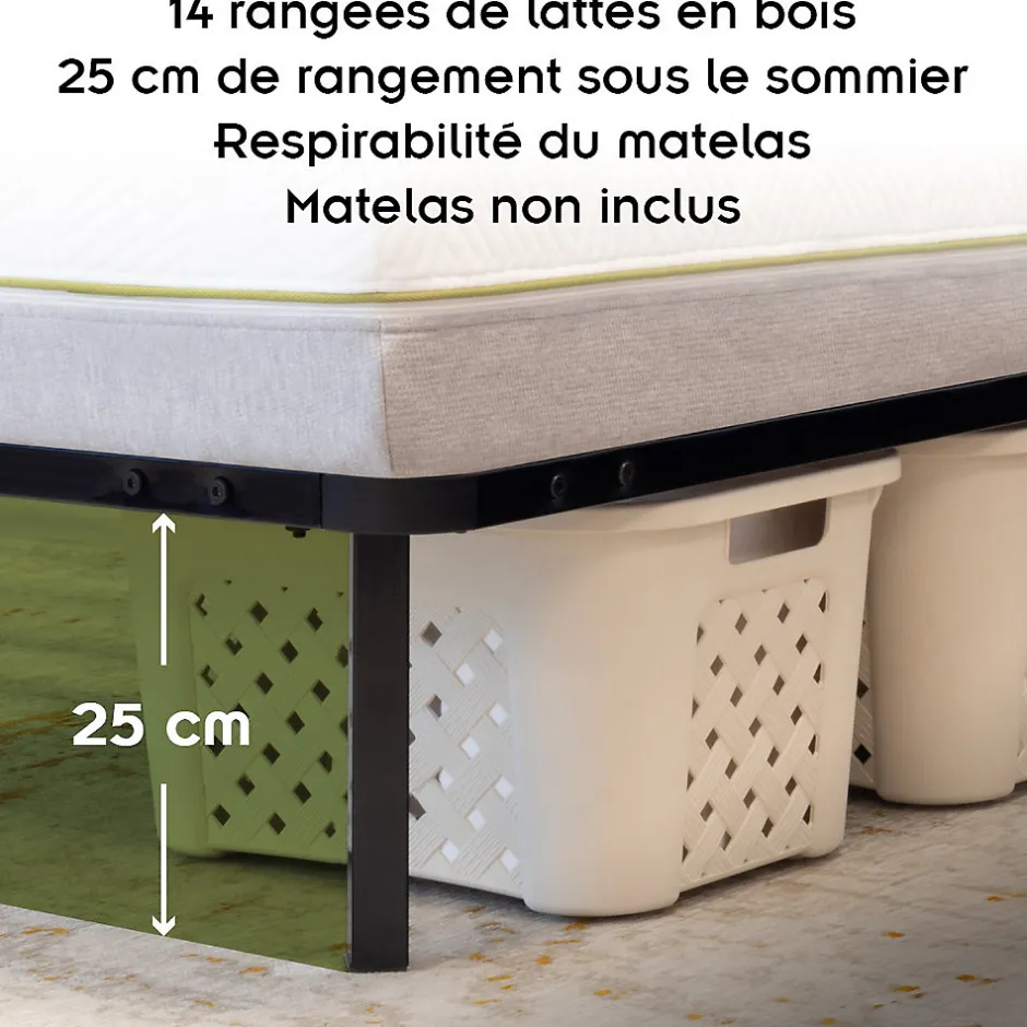 Monmobilierdesign Sommier à Lattes Robuste Avec Pieds En Acier - Montage Facile - 180x200 Cm Noir