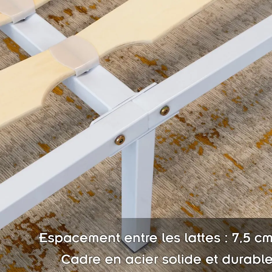 Monmobilierdesign Sommier à Lattes Robuste Avec Pieds En Acier - Montage Facile - 160x200 Cm Blanc New