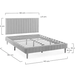 Vs Venta-Stock Sommier + tête de lit Eris 140x190 cm Gris clair