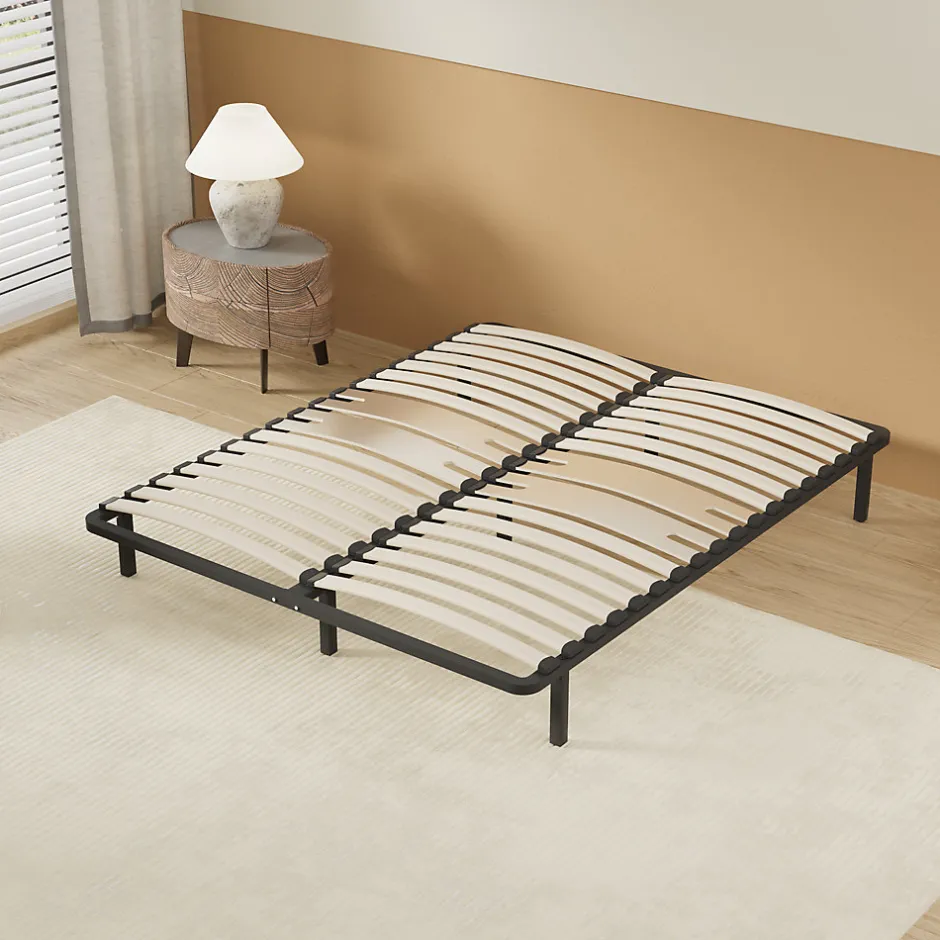 November Sommier 140 x 190 cm à lattes en bois - Renfort lombaire - 7 Pieds - Résistant, stable et durable