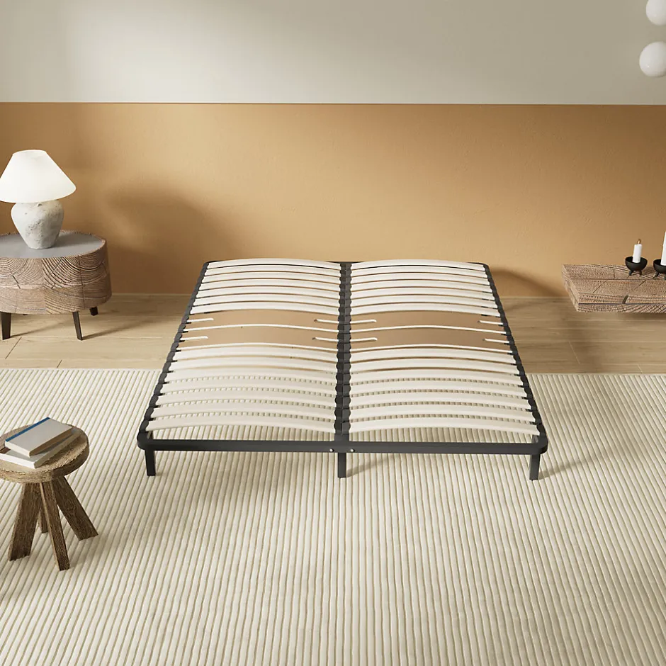 November Sommier 140 x 190 cm à lattes en bois - Renfort lombaire - 7 Pieds - Résistant, stable et durable